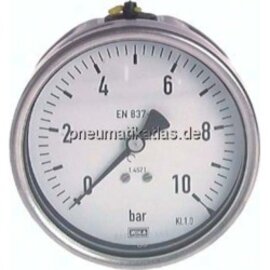 Chemie-Manometer waagerecht, 63mm, 0 - 10 bar