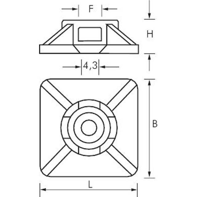 Schraubsockel für 4,8mm Kabelbinder, 26,5 x 26,5 x 4,3