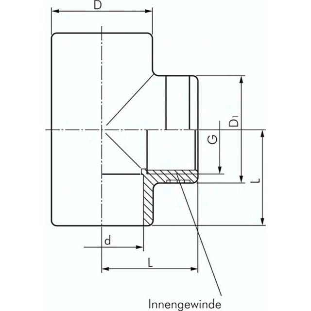 Klebe-Gewinde-T-Stück, PVC-U, 50mmxRp 1 1/2